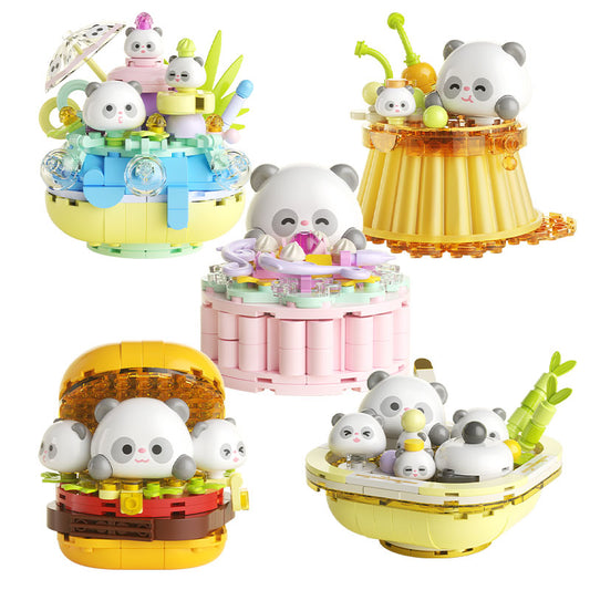 Panda Gourmet Building Blocks: Mooncake, Smoothie, Burger, Rice Dumplings, and Pudding - Mr.Froger Toy Collection